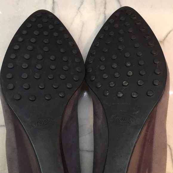 Tod’s Zeppa Wedge Pointy Slip On Suede Shoes Taupe Gray 6 - Picture 11 of 14